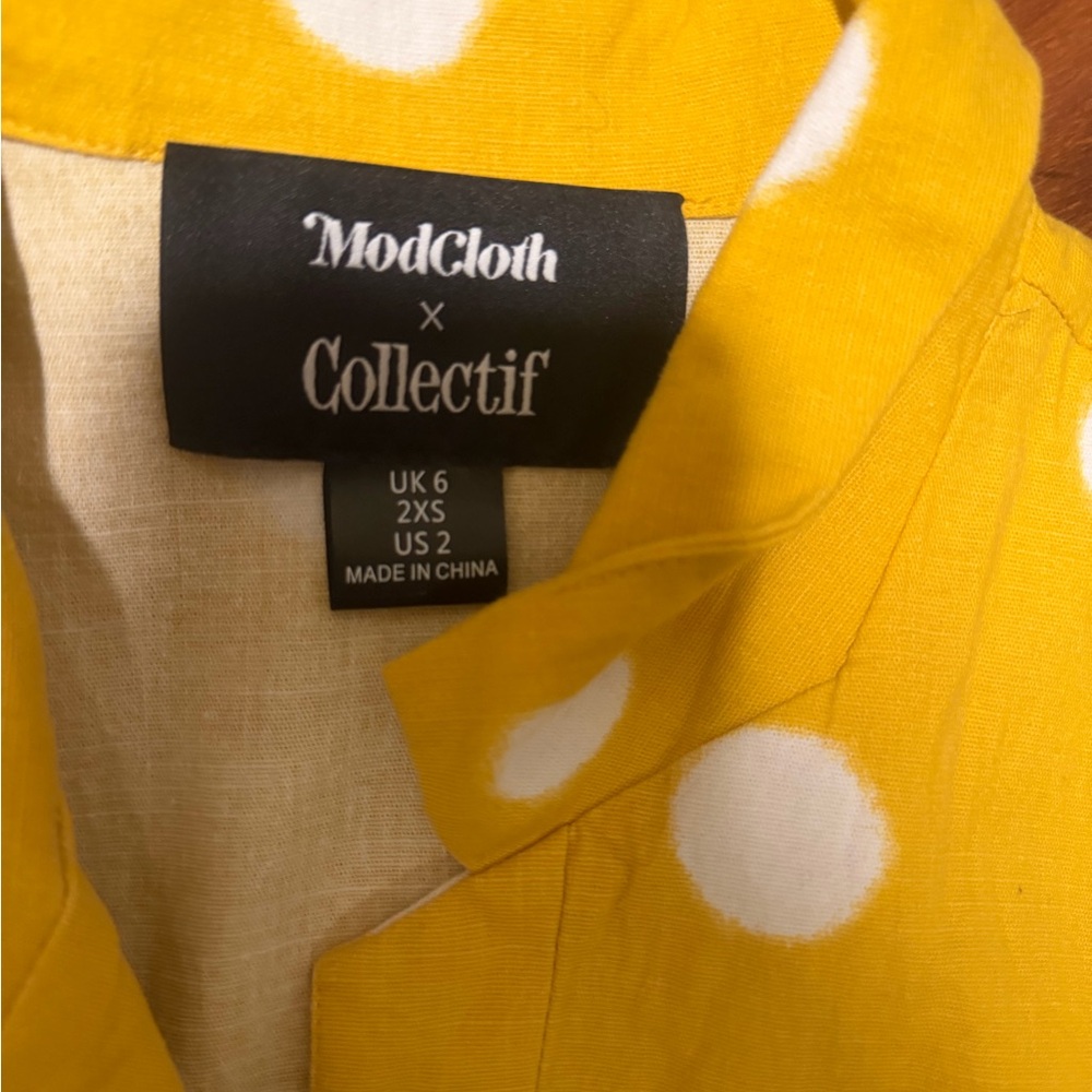 Modcloth Yellow Polka Dot Belted Midi Dress with White Spots - Picture 5 of 10